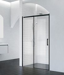 Душевая дверь в нишу BelBagno ACQUA-BF-1-140-C-NERO 140*198 L/R профиль черный с поддоном 140*90*3 белый матовый