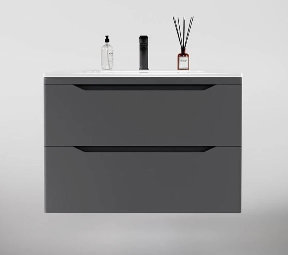 Тумба под раковину Style Line Марелла Люкс 80 подвесная серая матовая