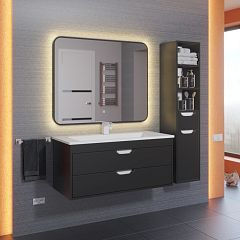 Зеркало Uperwood Modul 100*80 сенсорная кнопка, антизапотевание, прямоугольное, черное, теплая подсветка