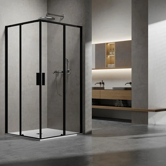 Душевой уголок Slim 8mm Vincea 100*80*200 профиль черный матовый без поддона