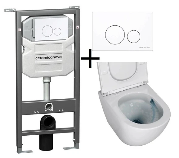 Комплект инсталляции Ceramicanova Envision, унитаз Grossman Tornado, клавиша Round белая