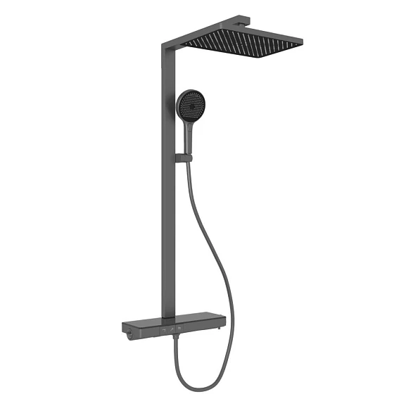 Душевая стойка Sancos Vos SC6100GG с термостатом и изливом вороненая сталь