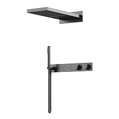 Душевой комплект Sancos Linn SC9023GG с термостатом скрытый монтаж вороненая сталь Душевой комплект Sancos Linn SC9023GG с термостатом скрытый монтаж вороненая сталь