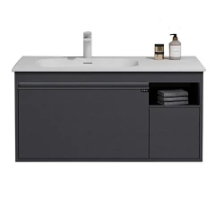 Тумба с раковиной Black & White Universe U910.1000 с подсветкой серая матовая Тумба с раковиной Black & White Universe U910.1000 с подсветкой серая матовая