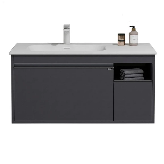 Тумба с раковиной Black & White Universe U910.1000 с подсветкой серая матовая