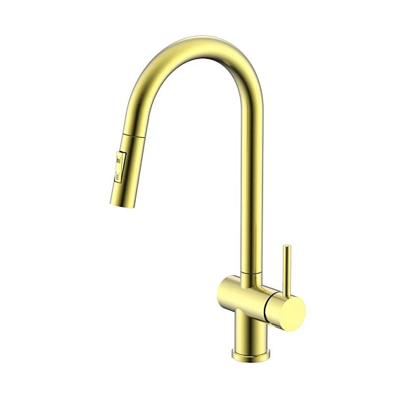 Смеситель Splenka S204.49.03 для кухни с выдвижным изливом золотой сатин