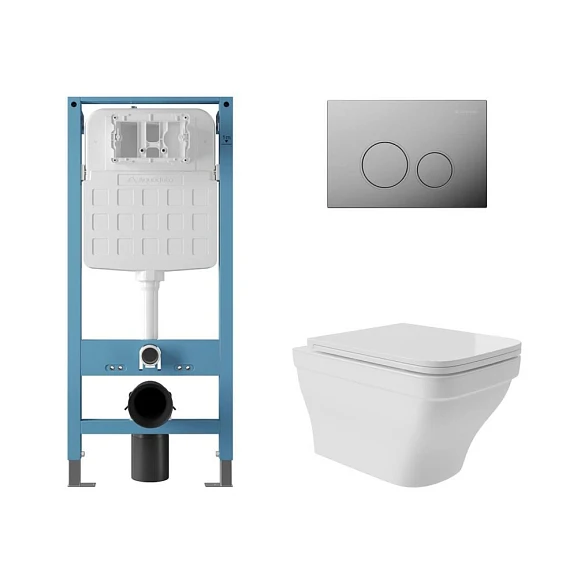 Комплект инсталляции Aqueduto Tecnica Novo с безободковым унитазом Esteta белый глянец, клавиша смыва Circulo глянцевый хром