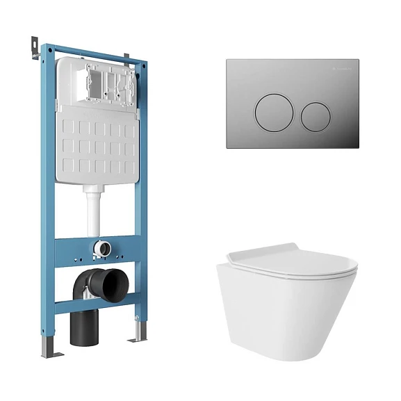 Комплект инсталляции Aqueduto Tecnica Novo с безободковым унитазом Cone Tornado белый глянец, клавиша смыва Circulo глянцевый хром