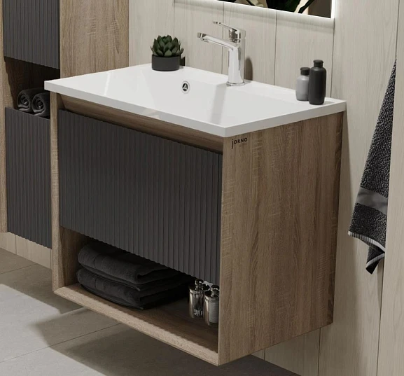Тумба с раковиной Jorno Tossony 70 антрацит/дуб самдал (раковина Madera)