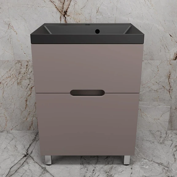 Тумба с раковиной Style Line Матис 60 напольная тауп темный (раковина Asti 60*45 антрацит)