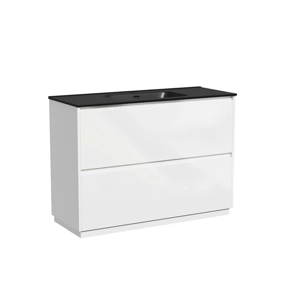 Тумба с раковиной Sancos Libra 120 напольная белый глянец (раковина Element CN7006MB черная матовая)