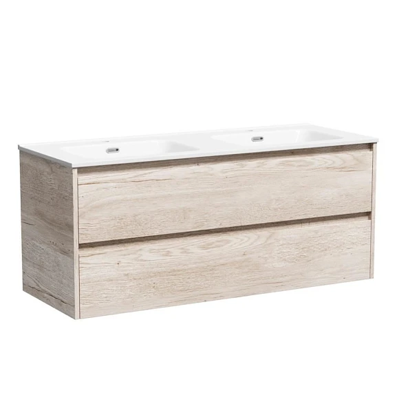 Тумба с раковиной Sancos Libra 120 дуб галифакс натуральный (двойная раковина Element CN7004)