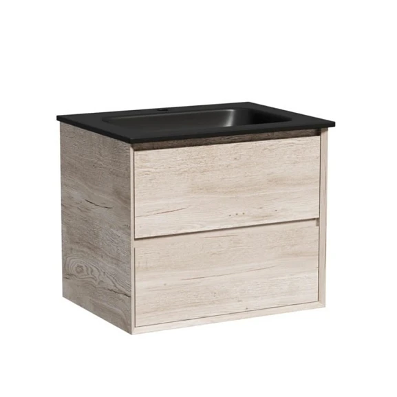 Тумба с раковиной Sancos Marmi 2.0 60 дуб галифакс натуральный (раковина Grace CN7011MB черная матовая)