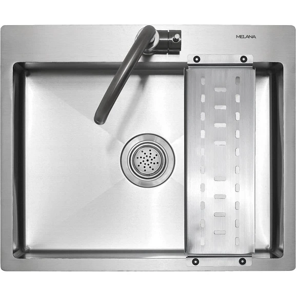 Кухонная мойка Melana ProfLine 60*50 врезная прямоугольная сатин с сифоном с коландером