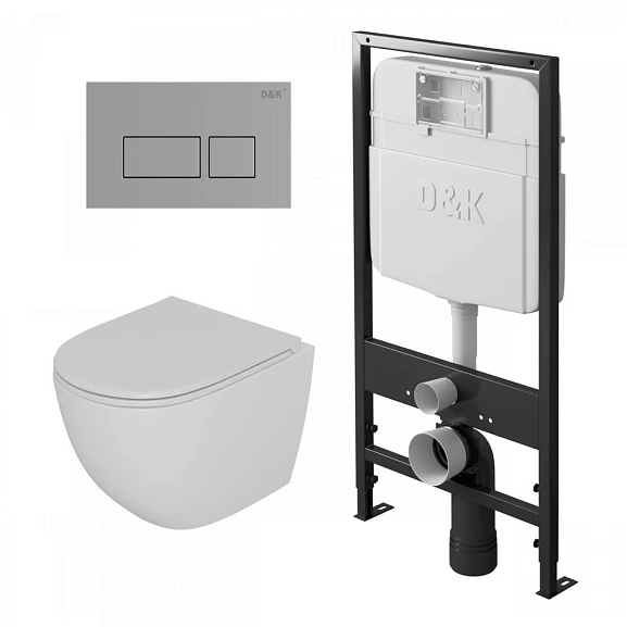Комплект инсталляции D&K DI8055119 с безободковым унитазом Matrix, клавиша смыва Berlin хром