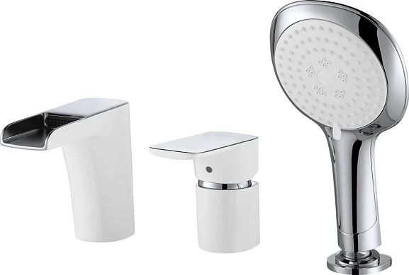 Смеситель на борт ванны D&K Berlin Steinbeis DA1434216 на 3 отверстия белый/хром