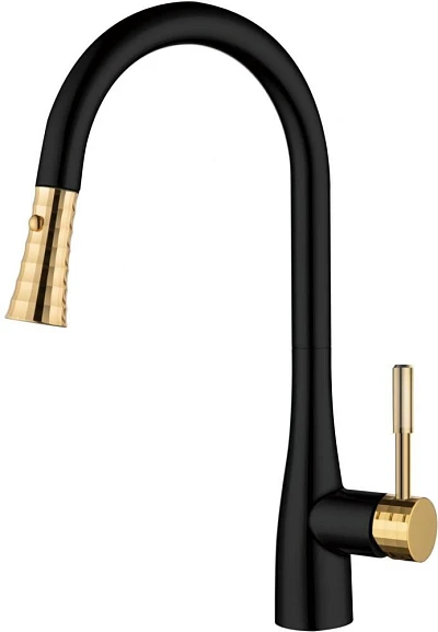 Смеситель D&K Rhein Schiller DA1462517A для кухни выдвижной излив черный/золото