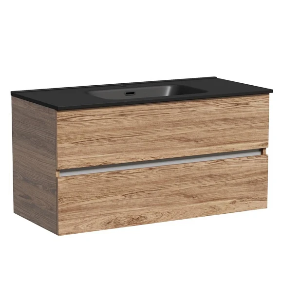 Тумба с раковиной Sancos Urban 100 дуб чарльстон (раковина Element CN7003MB черная матовая)