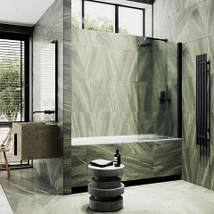 Душевая шторка на ванну MaybahGlass MGV-621-6 80*140 профиль черный матовый стекло сатин