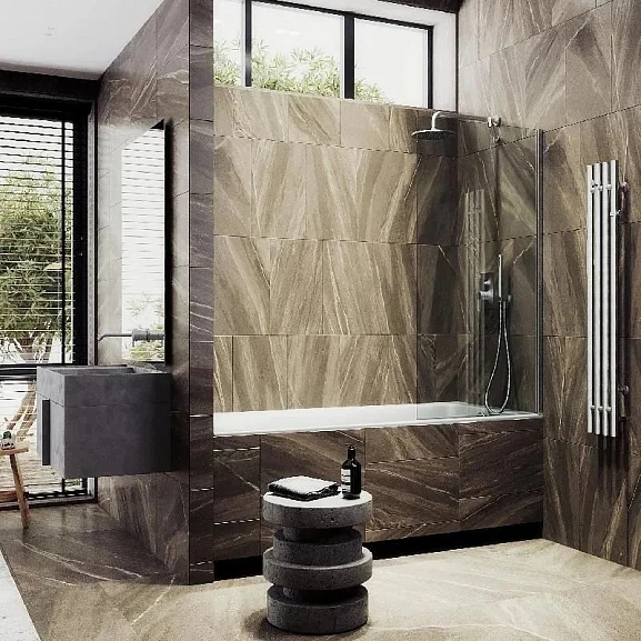 Душевая шторка на ванну MaybahGlass MGV-64-5ш 80*140 профиль матовый хром стекло прозрачное