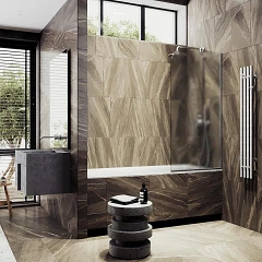 Душевая шторка на ванну MaybahGlass MGV-143-5у 64*140 профиль матовый хром стекло сатин