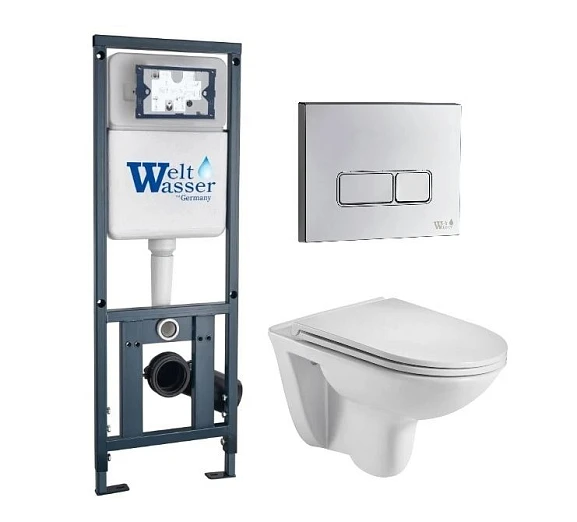 Комплект инсталляции WeltWasser с унитазом Baarbach Marberg 410 клавиша хром глянец