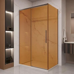 Душевой уголок Vincea Stella 120*90 профиль вороненая сталь стекло янтарь без поддона