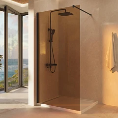 Душевая перегородка Vincea Walk-In 90*200 стекло янтарь профиль черный матовый без поддона