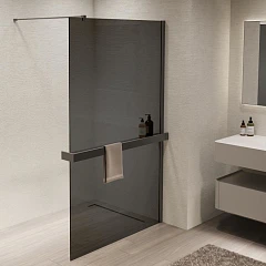 Душевая перегородка Vincea Walk-In 100*200 с полкой стекло тонированное профиль вороненая сталь без поддона