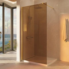 Душевая перегородка Vincea Walk-In 100*200 стекло янтарь профиль золото матовое без поддона