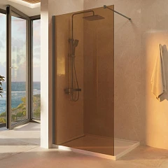 Душевая перегородка Vincea Walk-In 90*200 стекло янтарь профиль вороненая сталь без поддона