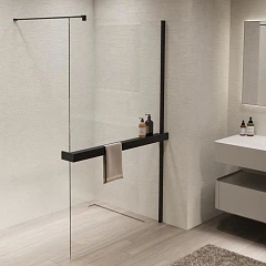 Душевая перегородка Vincea Walk-In 110*200 с полкой профиль черный матовый без поддона