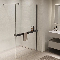 Душевая перегородка Vincea Walk-In 90*200 с полкой профиль вороненая сталь без поддона