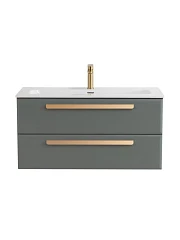 Тумба с раковиной Cezares Эко-Кер-Н/Eco-Cer-N 100 серо-зеленая матовая (раковина CZR-8073-100, ручки сатиновое золото)