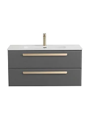 Тумба с раковиной Cezares Эко-Кер-Н/Eco-Cer-N 100 темно-серая матовая (раковина CZR-8095-100, ручки сатиновое золото)