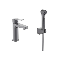 Смеситель Aquatek Лугано AQ1712BGM для раковины оружейная сталь с гигиеническим ручным душем