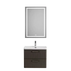 Комплект мебели BelBagno Дуэ/Due 60 оружейная сталь, ручки сатиновый никель, зеркало с функцией антизапотевания