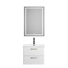 Комплект мебели BelBagno Дуэ/Due 60 белый металлик, ручки сатиновый никель, зеркало с функцией антизапотевания