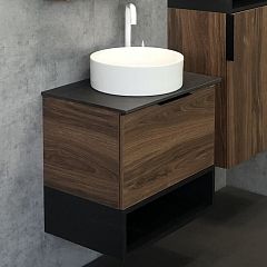Тумба с раковиной Comforty Штутгарт 60 дуб темно-коричневый с черной столешницей с отверстием под смеситель (раковина Comforty 9111) Тумба с раковиной Comforty Штутгарт 60 дуб темно-коричневый с черной столешницей с отверстием под смеситель (раковина Comforty 9111)
