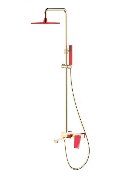 Душевая стойка Boheme Q 148-GR.2 с изливом золото/красный